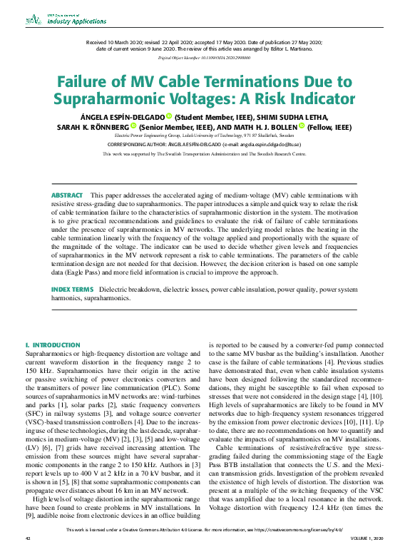 (PDF) Failure of MV Cable Terminations Due to Supraharmonic Voltages A