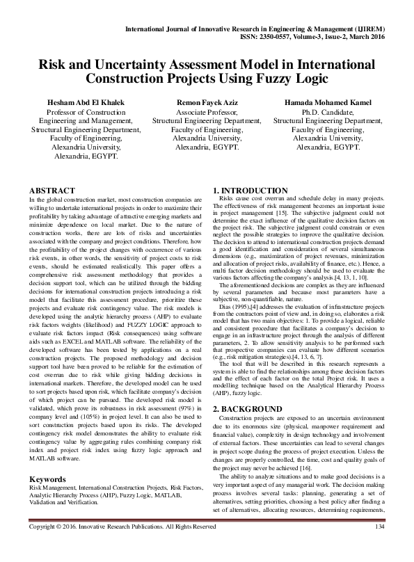 (PDF) Risk and Uncertainty Assessment Model in International ...