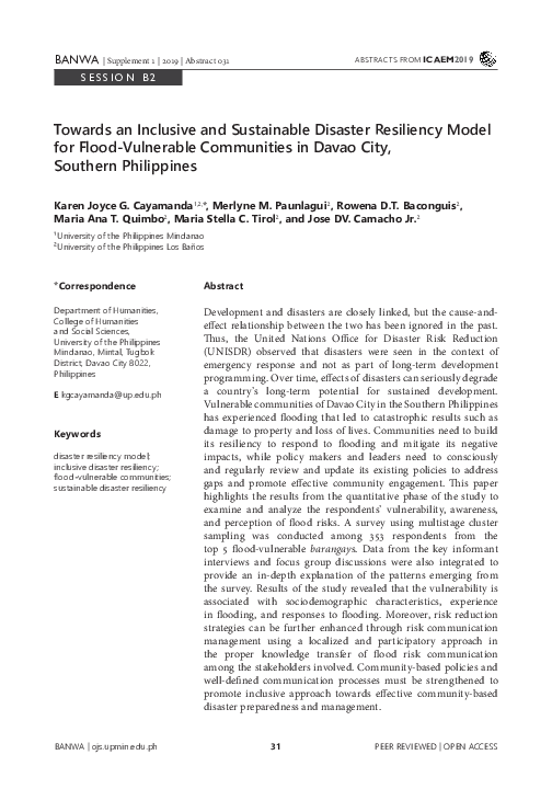 (PDF) Towards an Inclusive and Sustainable Disaster Resiliency Model ...