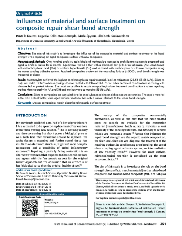 (PDF) Influence of material and surface treatment on composite repair ...