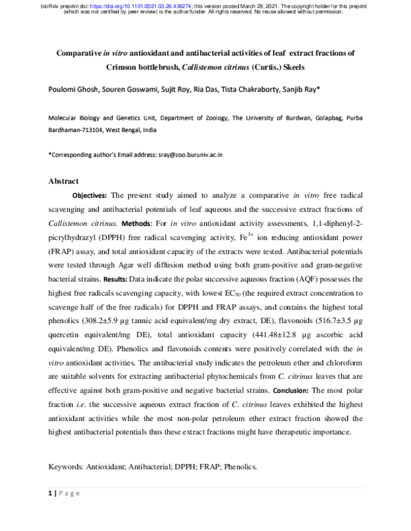 (PDF) Comparative in vitro antioxidant and antibacterial activities of ...