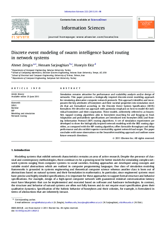 (PDF) Discrete event modeling of swarm intelligence based routing in ...