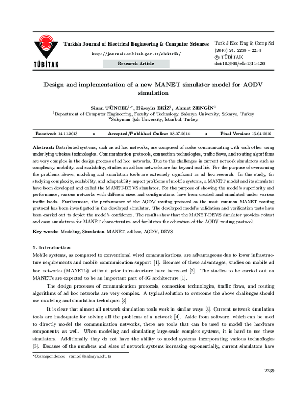 (PDF) Design and implementation of a new MANET simulator model for AODV ...