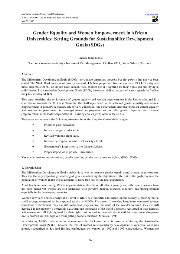 (PDF) Gender Equality and Women Empowerment in African Universities ...