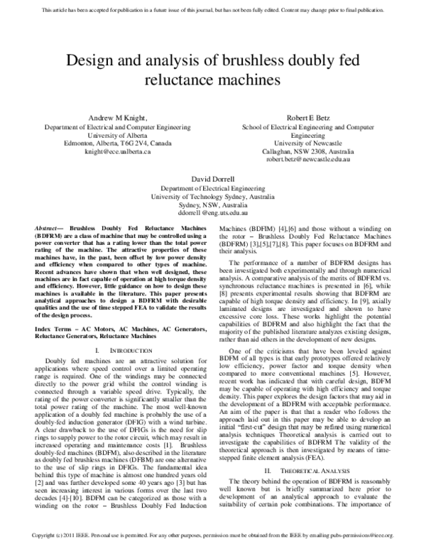 (PDF) Design and Analysis of Brushless Doubly Fed Reluctance Machines