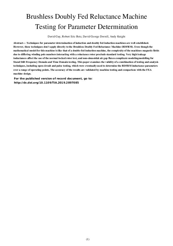 (PDF) Brushless Doubly Fed Reluctance Machine Testing for Parameter ...