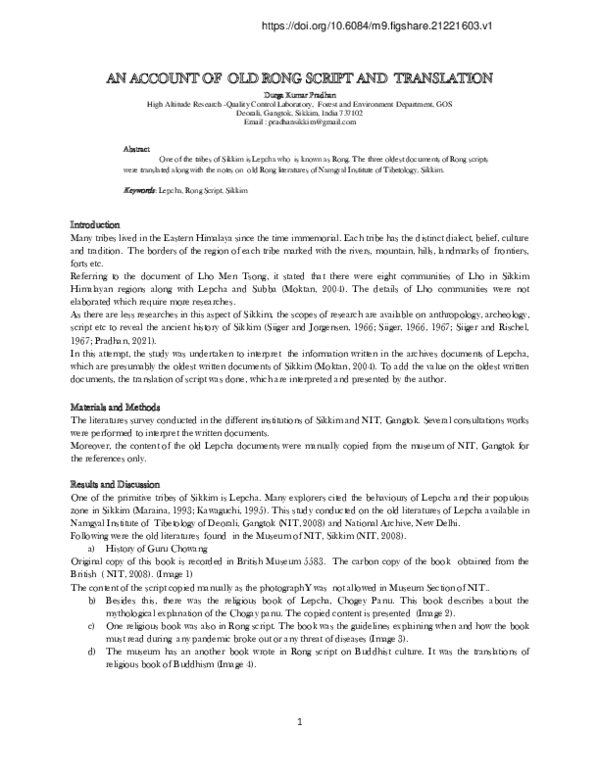 (PDF) AN ACCOUNT OF OLD RONG SCRIPT AND TRANSLATION