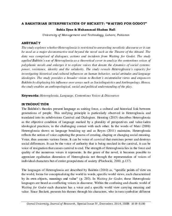 (PDF) A Bakhtinian Interpretation of Beckett: ‘Waiting for Godot’