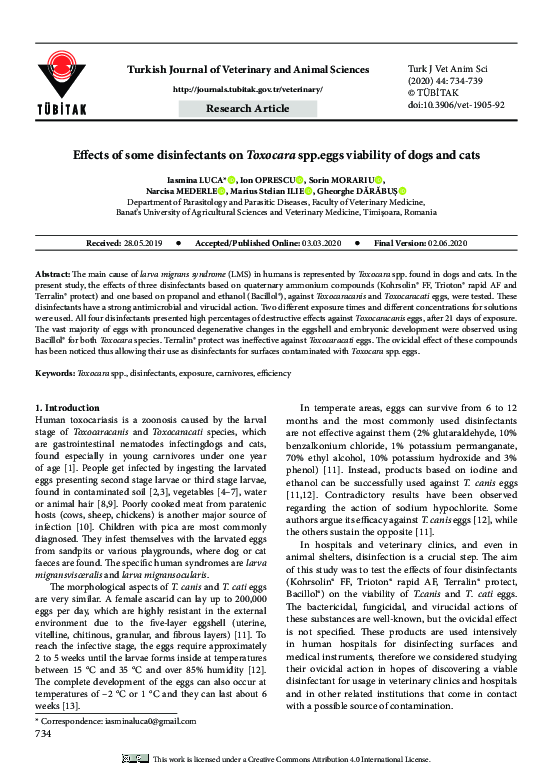 (PDF) Effects of some disinfectants on Toxocara spp.eggs viability of ...