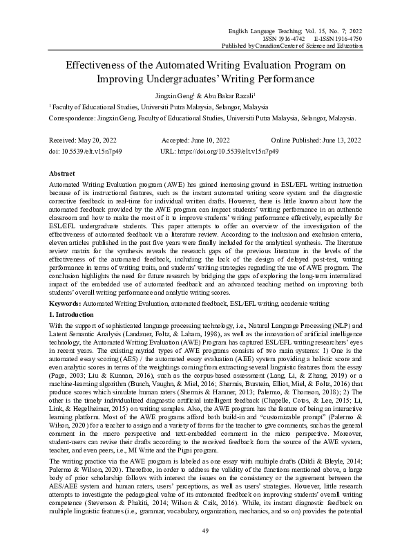 (PDF) Effectiveness of the Automated Writing Evaluation Program on ...