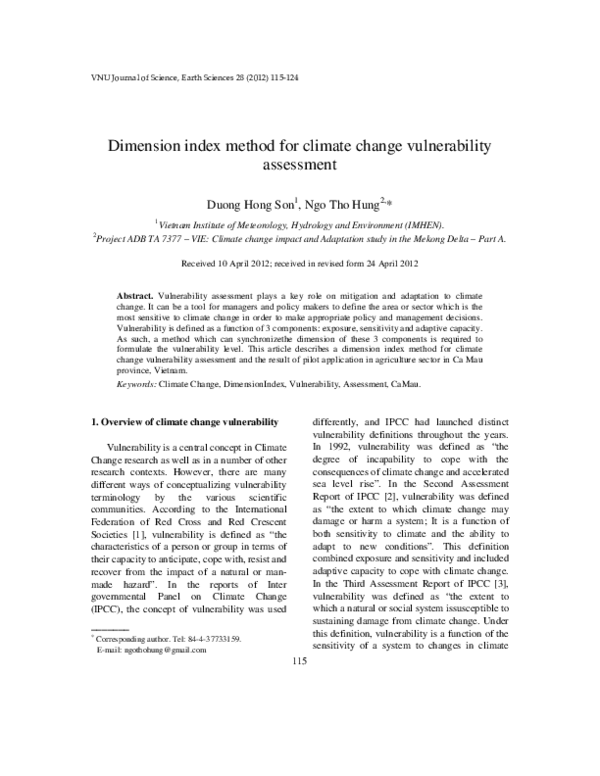 (PDF) Dimension index method for climate change vulnerability assessment
