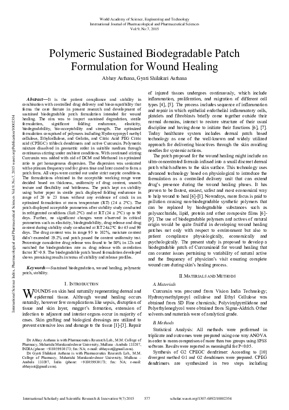 (PDF) Polymeric Sustained Biodegradable Patch Formulation For Wound Healing
