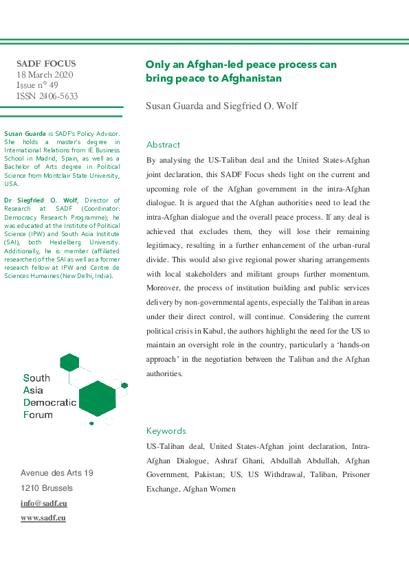 (PDF) Only an Afghan-led peace process can bring peace to Afghanistan