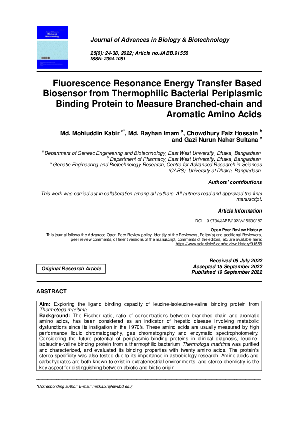 (PDF) Fluorescence Resonance Energy Transfer Based Biosensor from ...