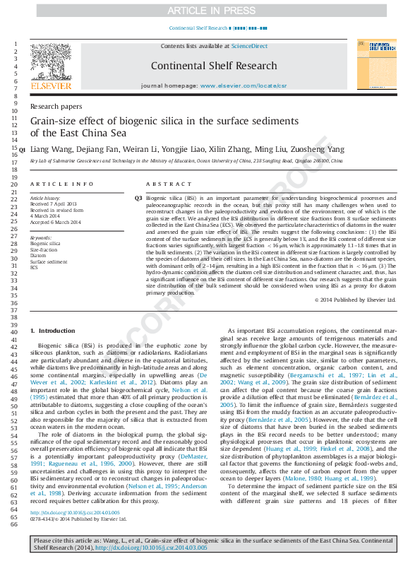 (PDF) Grain-size effect of biogenic silica in the surface sediments of ...