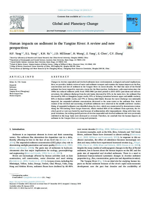 (PDF) Human impacts on sediment in the Yangtze River: A review and new ...