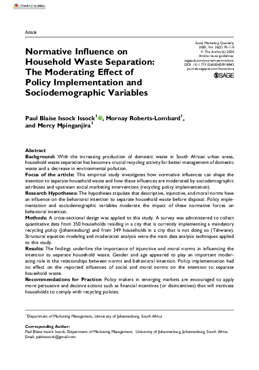 (PDF) Normative Influence on Household Waste Separation: The Moderating ...