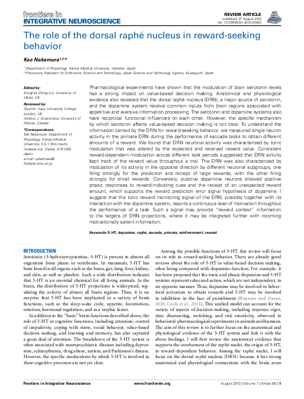 (PDF) The role of the dorsal raphé nucleus in reward-seeking behavior