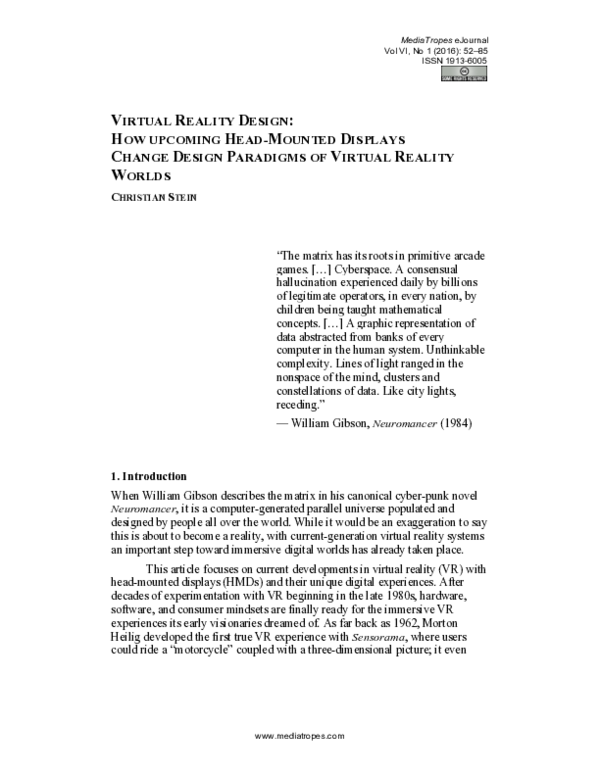 (PDF) Virtual Reality Design: How Head-Mounted Displays Change Design ...