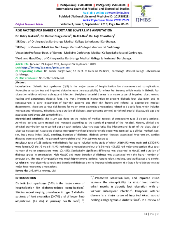 (PDF) Risk Factors for Diabetic Foot and Lower Limb Amputation | uday ...