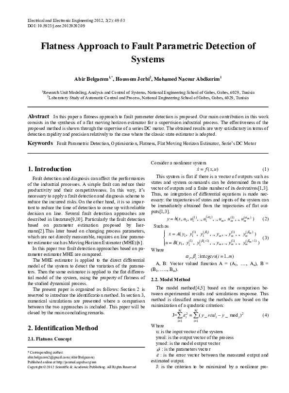 (PDF) Flatness Approach to Fault Parametric Detection of Systems