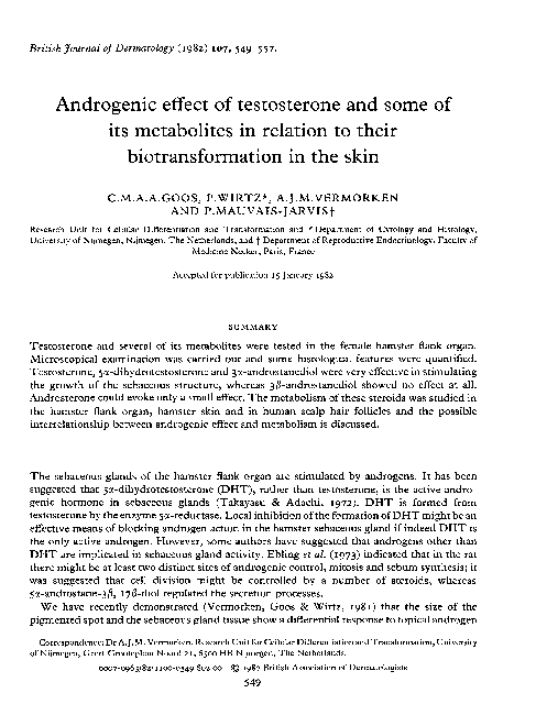 (PDF) Androgenic effect of testosterone and some of its metabolites in ...
