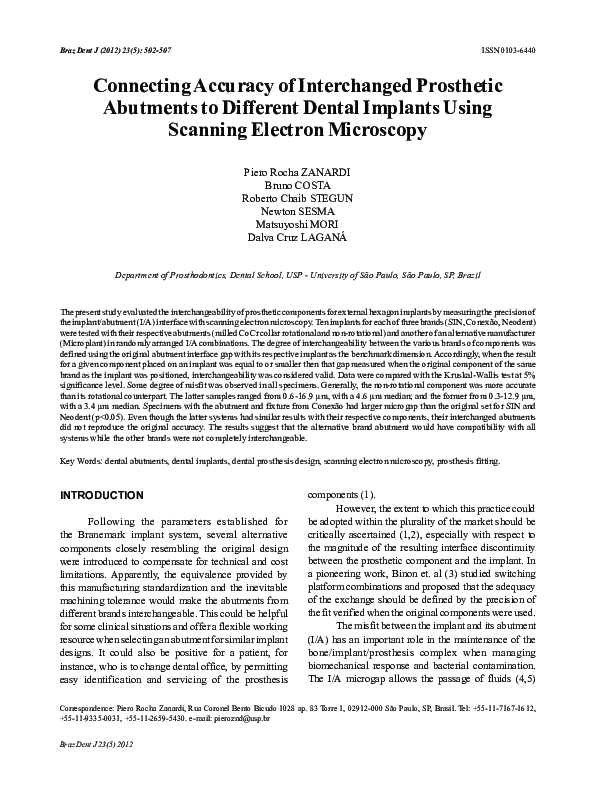 (PDF) Connecting accuracy of interchanged prosthetic abutments to ...