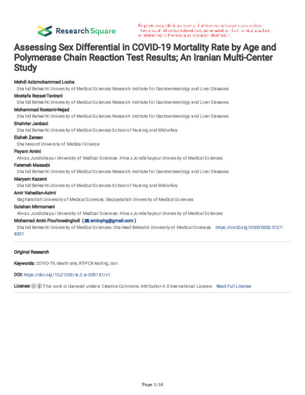 (PDF) Assessing sex differential in COVID-19 mortality rate by age and ...
