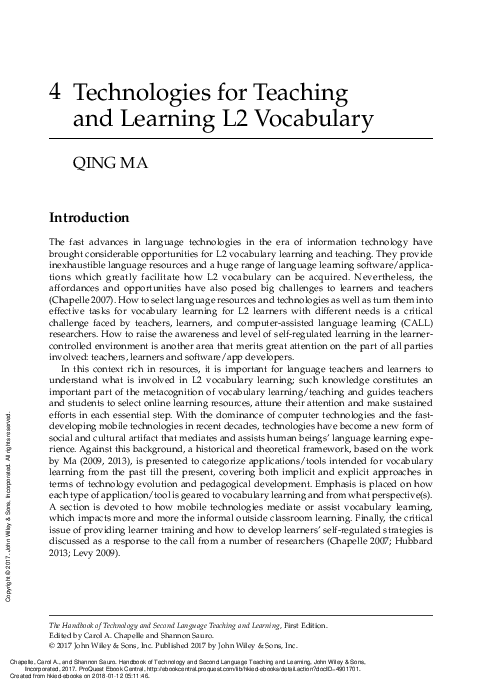 (PDF) Technologies for Teaching and Learning L2 Vocabulary