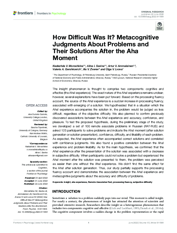 (PDF) How Difficult Was It? Metacognitive Judgments About Problems and ...