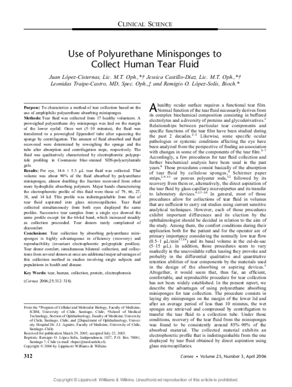 (PDF) Use of Polyurethane Minisponges to Collect Human Tear Fluid