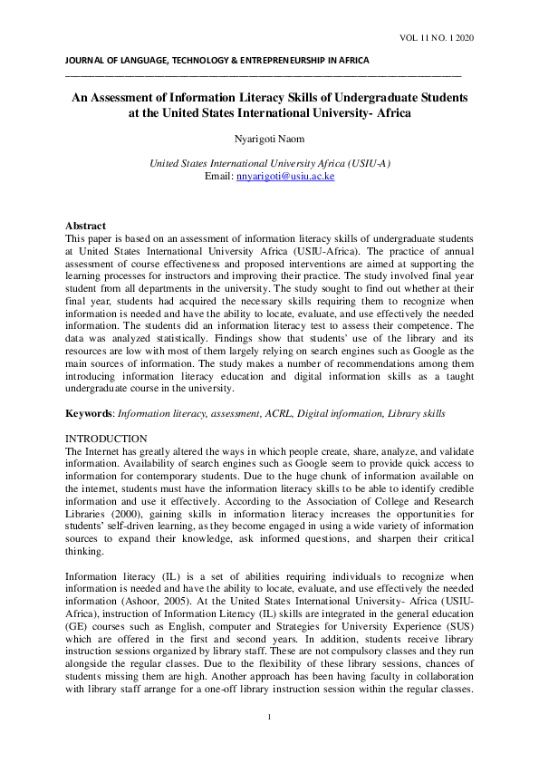 (PDF) An Assessment of Information Literacy Skills of Undergraduate ...