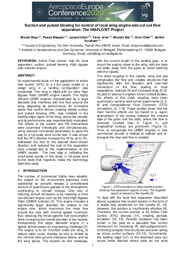 (PDF) Suction and pulsed blowing for control of local wing-engine-slat ...