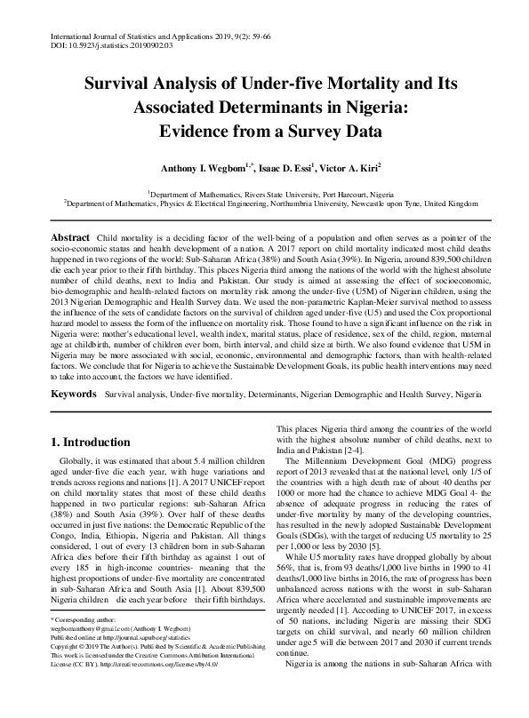 (PDF) Survival Analysis of Under-five Mortality and Its Associated ...
