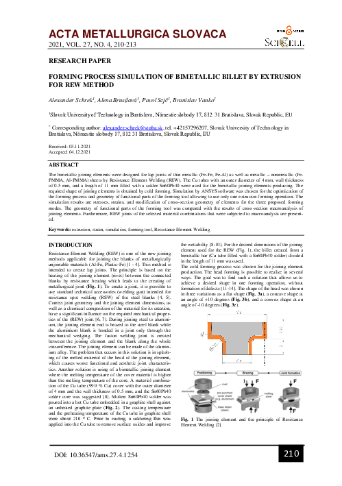(PDF) Forming Process Simulation of Bimetallic Billet by Extrusion for ...