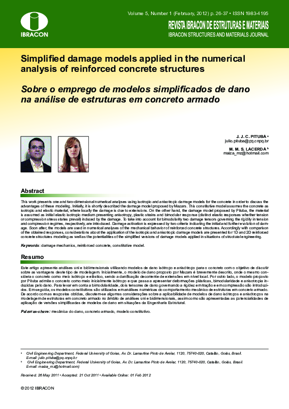 (PDF) Simplified damage models applied in the numerical analysis of ...