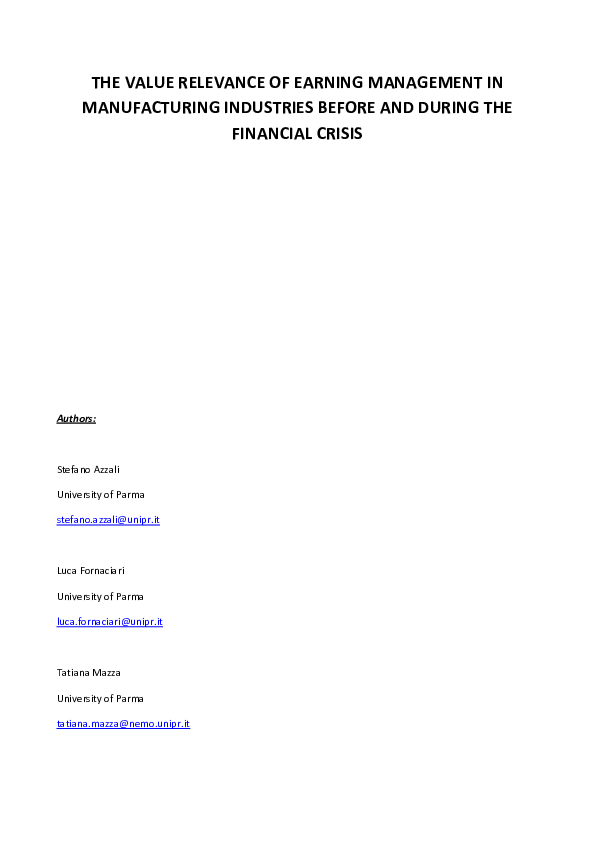 (PDF) The Value Relevance of Earning Management in Manufacturing ...