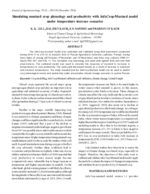 (PDF) Simulating mustard crop phenology and productivity with InfoCrop ...
