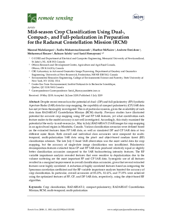 (PDF) Mid-season Crop Classification Using Dual-, Compact-, and Full ...