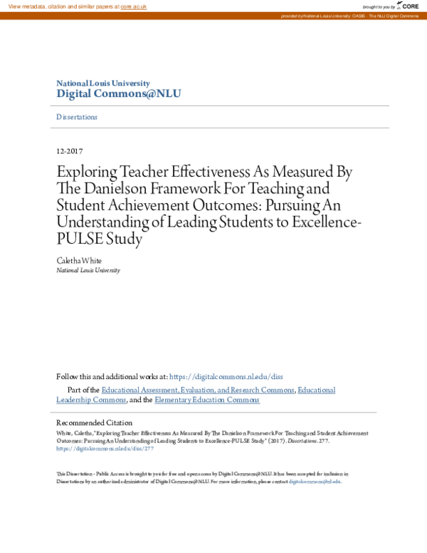 (PDF) Exploring Teacher Effectiveness As Measured By The Danielson ...