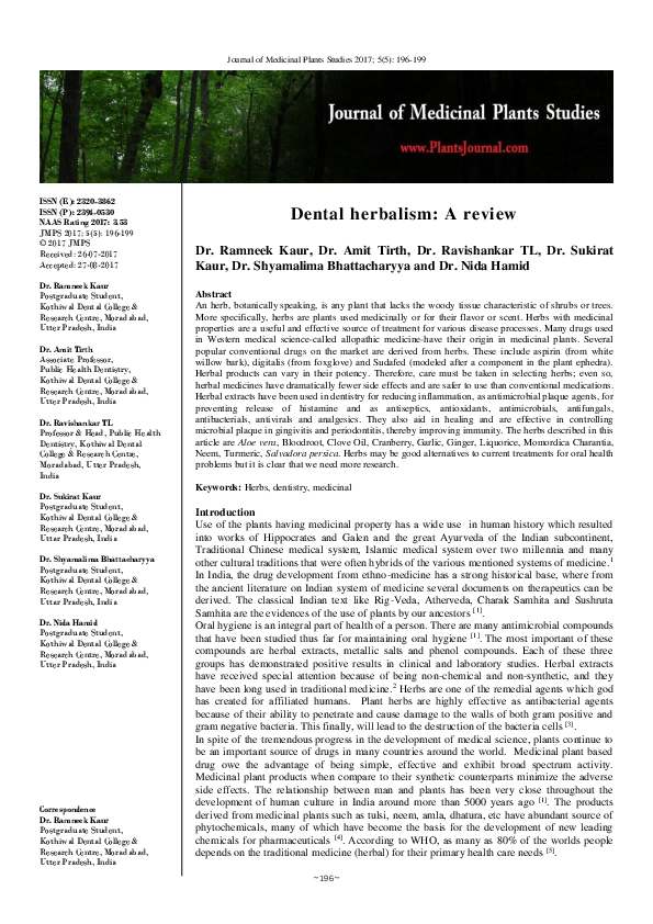 (PDF) Dental herbalism A review Amit Tirth Academia.edu