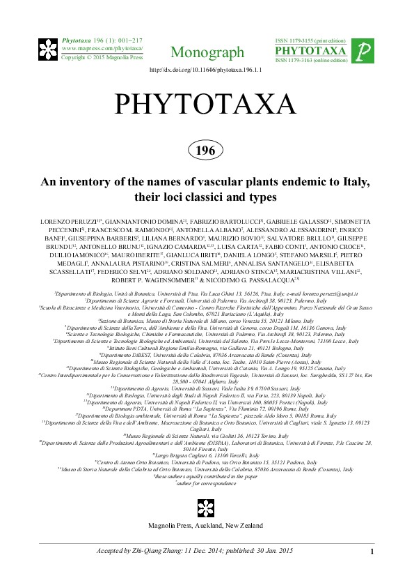 (PDF) An inventory of the names of vascular plants endemic to Italy