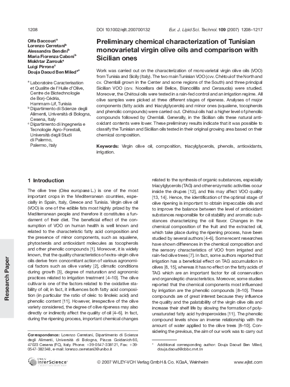 (PDF) Preliminary chemical characterization of Tunisian monovarietal ...