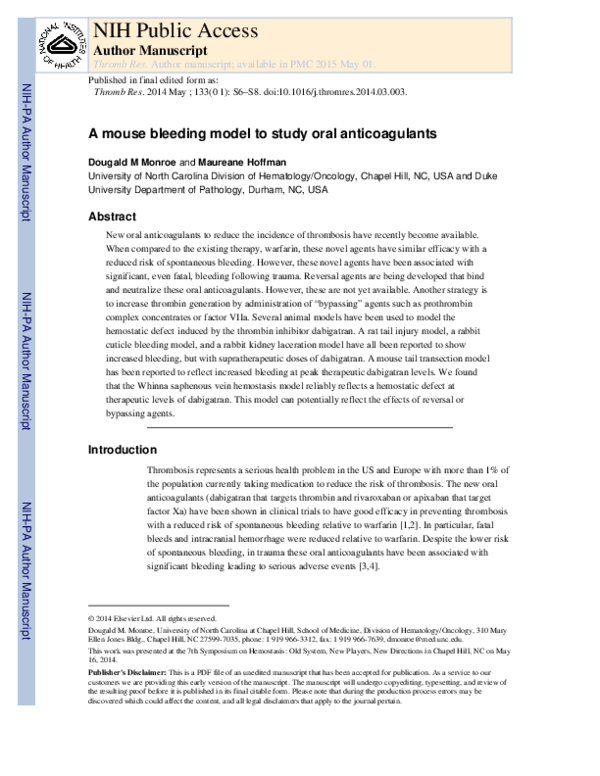 (PDF) A mouse bleeding model to study oral anticoagulants