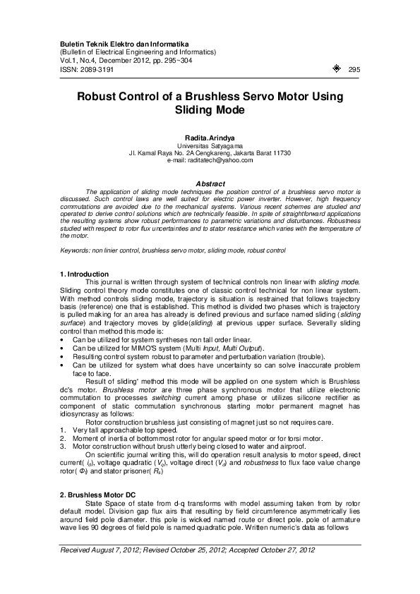 (PDF) Robust Control of a Brushless Servo Motor Using Sliding Mode
