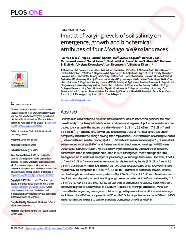 (PDF) Impact of varying levels of soil salinity on emergence, growth ...