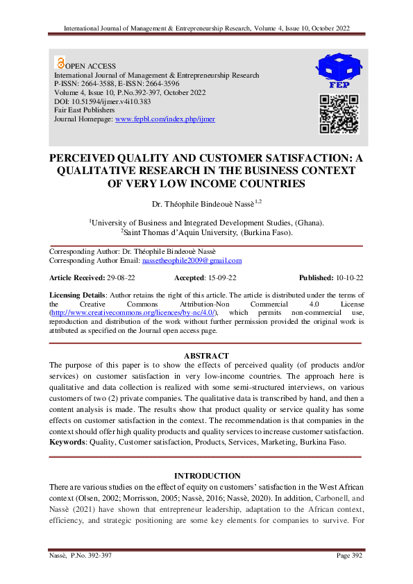 (PDF) PERCEIVED QUALITY AND CUSTOMER SATISFACTION: A QUALITATIVE ...