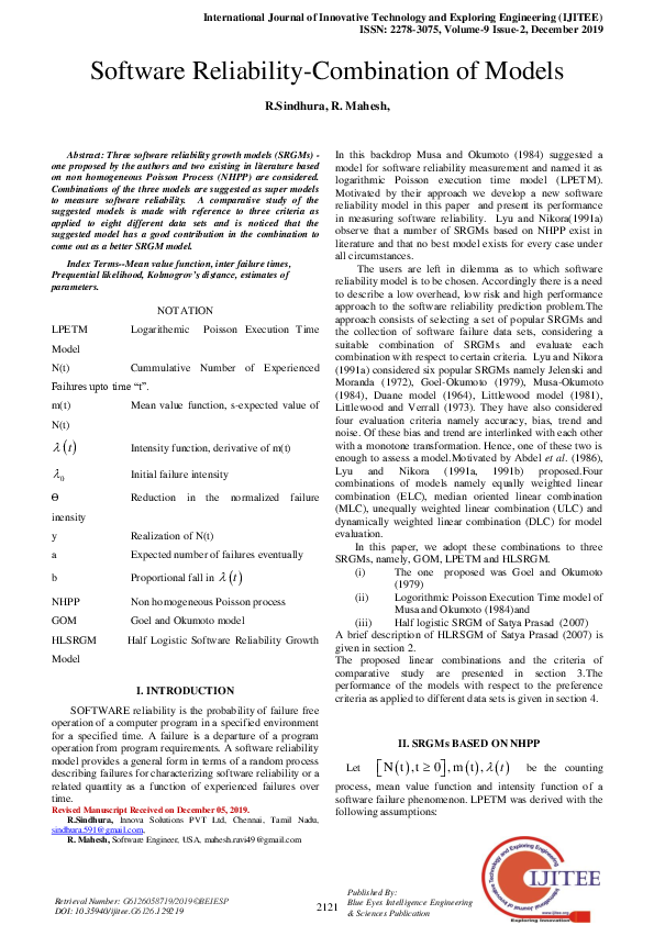 (PDF) Software Reliability-Combination of Models