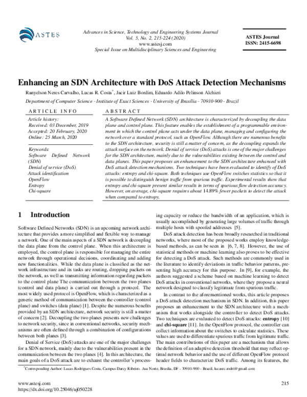 (PDF) Enhancing an SDN Architecture with DoS Attack Detection Mechanisms