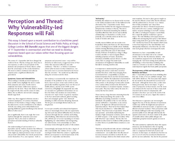 (PDF) Perception and Threat: Why Vulnerability-Led Responses Will Fail